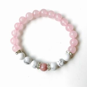 Rose Quartz with Howlite Mala Bracelet Pink White Silver OS